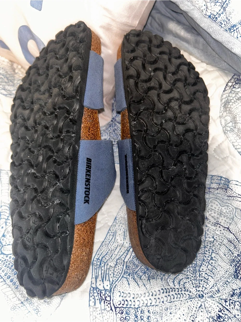 Birkenstock Two-Strap Sandals in Blue with Brown Footbed size 38=7/7.5